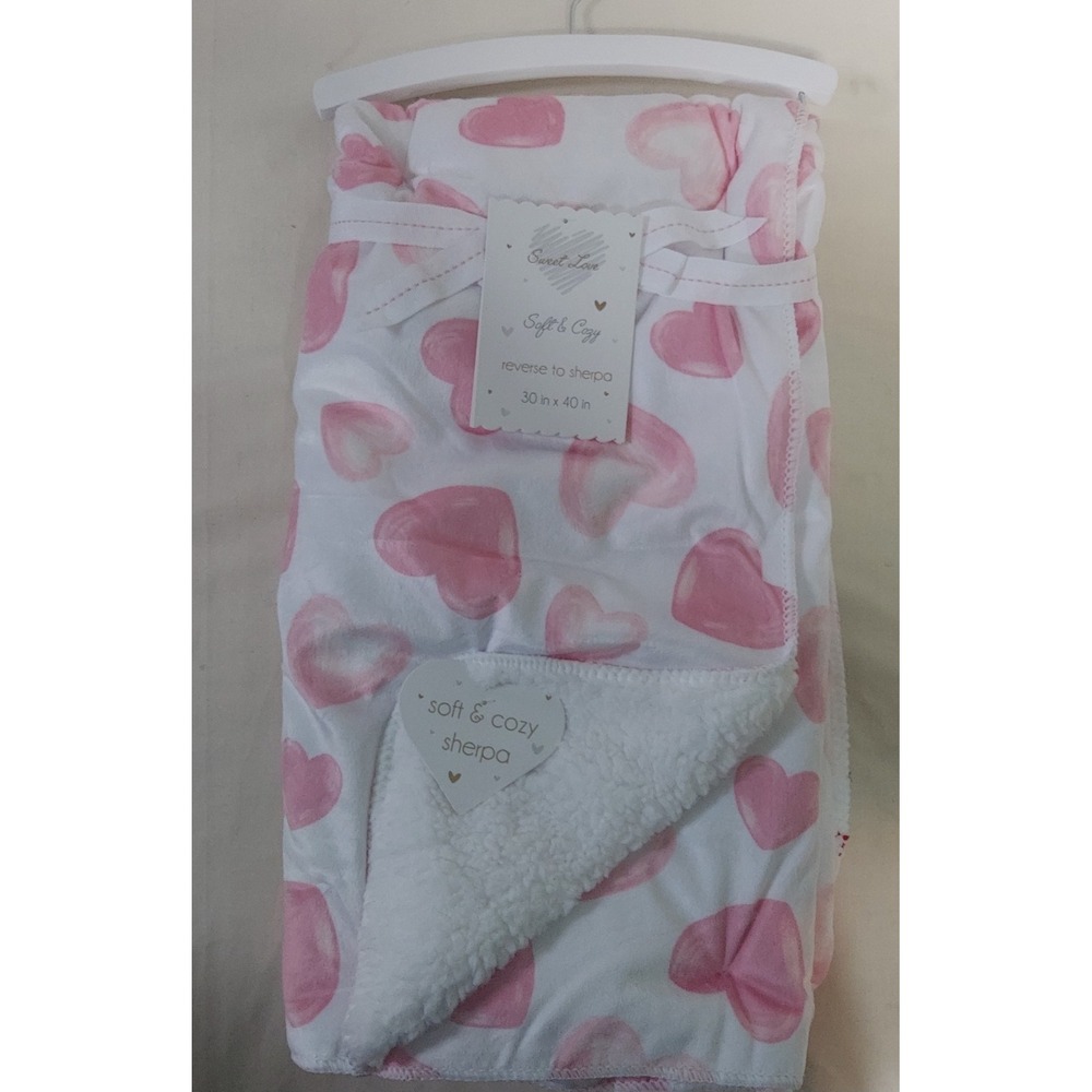 Sweet Love Valentina Pink‎ Heart Reversible Sherpa Baby Blanket 30x40 SLB-7915